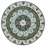 5' Round Blue and Green Ornate Medallion Area Rug