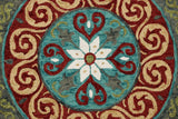 5' Round Red and Sage Medallion Area Rug