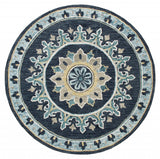 7' Round Blue Floral Medallion Area Rug