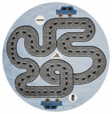 5' Round Blue Imaginative Racetrack Area Rug