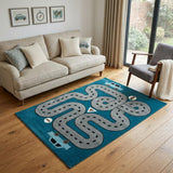 5' X 7' Navy Imaginative Racetrack Area Rug