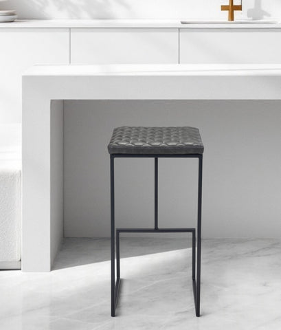 30" Gray And Black Steel Backless Bar Height Bar Chair
