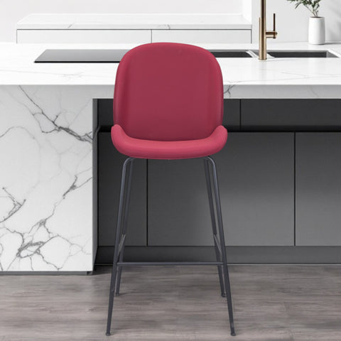 31" Red And Black Steel Low Back Bar Height Bar Chair