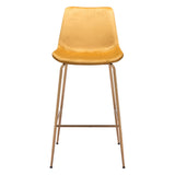 31" Yellow And Gold Velvet And Steel Low Back Bar Height Bar Chair