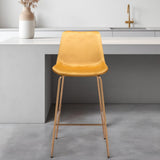 31" Yellow And Gold Velvet And Steel Low Back Bar Height Bar Chair