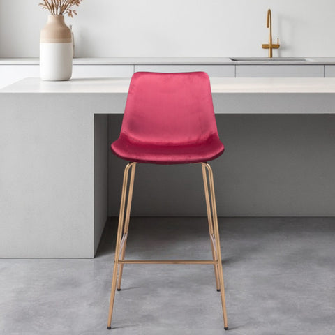 31" Red And Copper Steel Low Back Bar Height Bar Chair