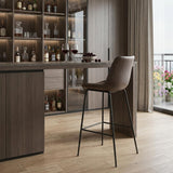 31" Brown And Black Faux Leather And Steel Low Back Bar Height Bar Chair