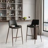 Set of Two 29" Black And Brown Faux Leather And Steel Low Back Bar Height Bar Chairs