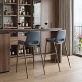 Set of Two 29" Gray And Brown Faux Leather And Steel Low Back Bar Height Bar Chairs