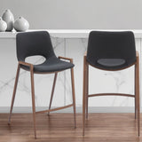 Set of Two 26" Black and Brown Faux Leather and Steel Low Back Counter Height Bar Chairs