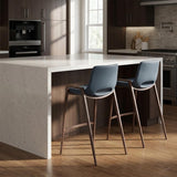 Set of Two 26" Gray And Brown Faux Leather And Steel Low Back Counter Height Bar Chairs