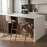 Set of Two 26" Beige And Brown Faux Leather And Steel Low Back Counter Height Bar Chairs