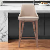 26" Beige And Brown Solid Wood Low Back Counter Height Bar Chair