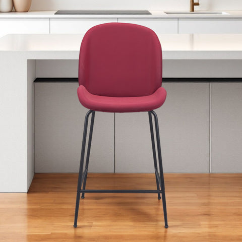 26" Red And Black Steel Low Back Counter Height Bar Chair