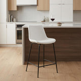 26" White And Black Faux Leather And Steel Low Back Counter Height Bar Chair