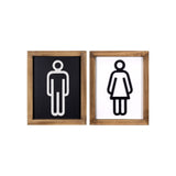 Set of Two Brown His and Hers Bathroom Wood Framed Wall Art