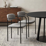 Set of Two Gray and Black Fabric Dining Arm Chairs