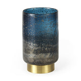 10" Blue And Gold Abstract Cylinder Crystal Glass Table Vase