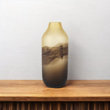 14" Yellow Abstract Cylinder Crystal Glass Table Vase