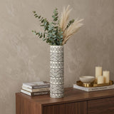 14" Cream Geometric Cylinder Ceramic Table Vase