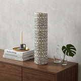 17" Cream and Charcoal Geometric Cylinder Ceramic Vase