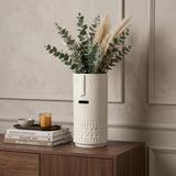 14" White Abstract Cylinder Ceramic Table Vase