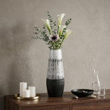19" Black Gray And White Abstract Cylinder Ceramic Table Vase