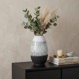 13" Black Gray And White Abstract Cylinder Ceramic Table Vase