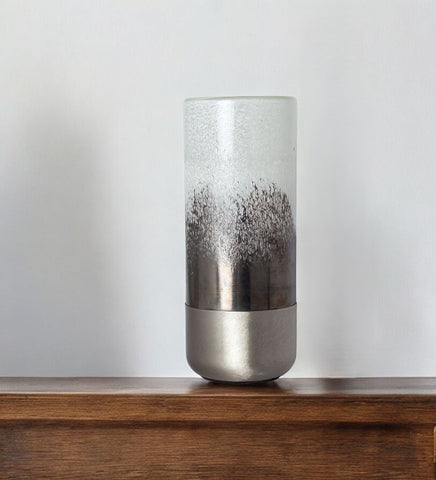 13" White Abstract Cylinder Crystal Glass Table Vase