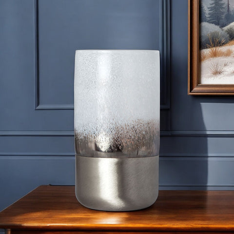 12" White Abstract Cylinder Crystal Glass Table Vase