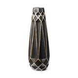 18" Black And Gold Abstract Cylinder Ceramic Table Vase