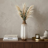 14" Brown And White Abstract Cylinder Ceramic Table Vase