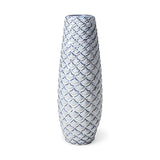 16" Blue And White Abstract Oval Ceramic Table Vase