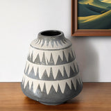 8" Gray and Ivory Geometric Round Ceramic Table Vase