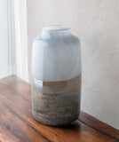 13" Blue And Gray Abstract Cylinder Crystal Glass Table Vase