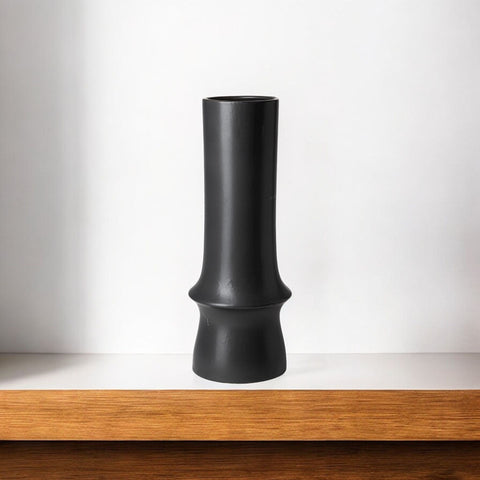 17" Black Abstract Cylinder Ceramic Table Vase