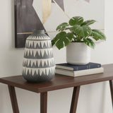 10" Gray And Ivory Geometric Cylinder Ceramic Table Vase