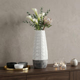 21" Gray And White Abstract Cylinder Ceramic Table Vase