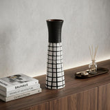 17" Black And White Abstract Cylinder Ceramic Table Vase
