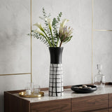 24" Black And White Abstract Cylinder Ceramic Table Vase