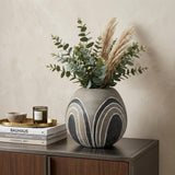10" Brown And White Abstract Cylinder Ceramic Table Vase