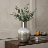 13" Bronze And White Ombre Glass Cylinder Table Vase