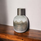 13" Brown Abstract Cylinder Crystal Glass Table Vase