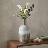 16" Bronze And White Ombre Glass Cylinder Table Vase