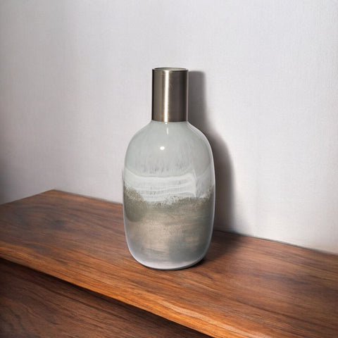 16" Brown Abstract Cylinder Crystal Glass Table Vase