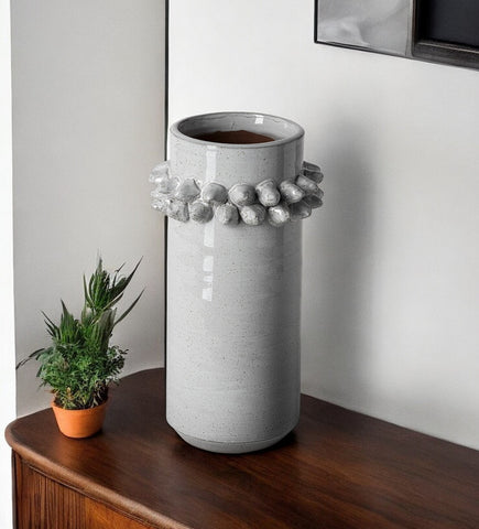 11" Gray Abstract Cylinder Ceramic Table Vase