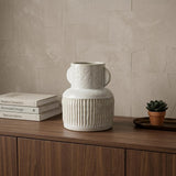 8" Whitewash Handled Textured Ceramic Vase