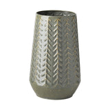 11" Green Abstract Cylinder Metal Table Vase