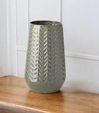 11" Green Abstract Cylinder Metal Table Vase