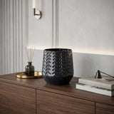 7" Navy Organically Embossed Chevron Metal Vase
